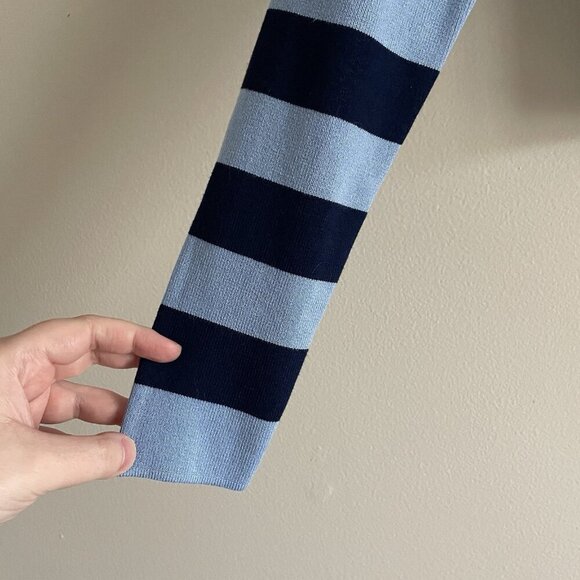 Zara Women S Blue Striped Ribbed Knit Crew Neck Pullover Basic Cropped Sweater - Picture 4 of 9